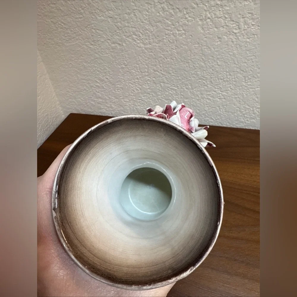 Vintage Capodimonte Italian Porcelain Bisque Rose Vase 7.5